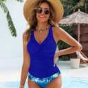 Womens Elegant Tankini Set Modest Tummy Control Ruffle Tank Top High Waisted Bottom (Blue, L)