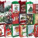 Party Funny 24 Large Christmas Gift Bags Bulk With Handles, 26 Tissue Paper and 60 Count Christmas Gift Tags Set-24 Assorted Designs Big Size Sacks Set For Wrapping Xmas Holiday Presents (Rustic Farmhouse Christmas)