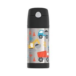 THERMOS FUNTAINER Water Bottle with Straw - 12 Ounce, Construction Site - Kids Stainless Steel Vacuum Insulated Water Bottle with Lid