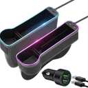 7 Color Led Car Seat Gap Organizer with 56W Fast Charger Car Console Organizer with Cup Holder Front Seat Gap Filler with USB Between Seat Cup Holder fit for Android iPhone (Black)