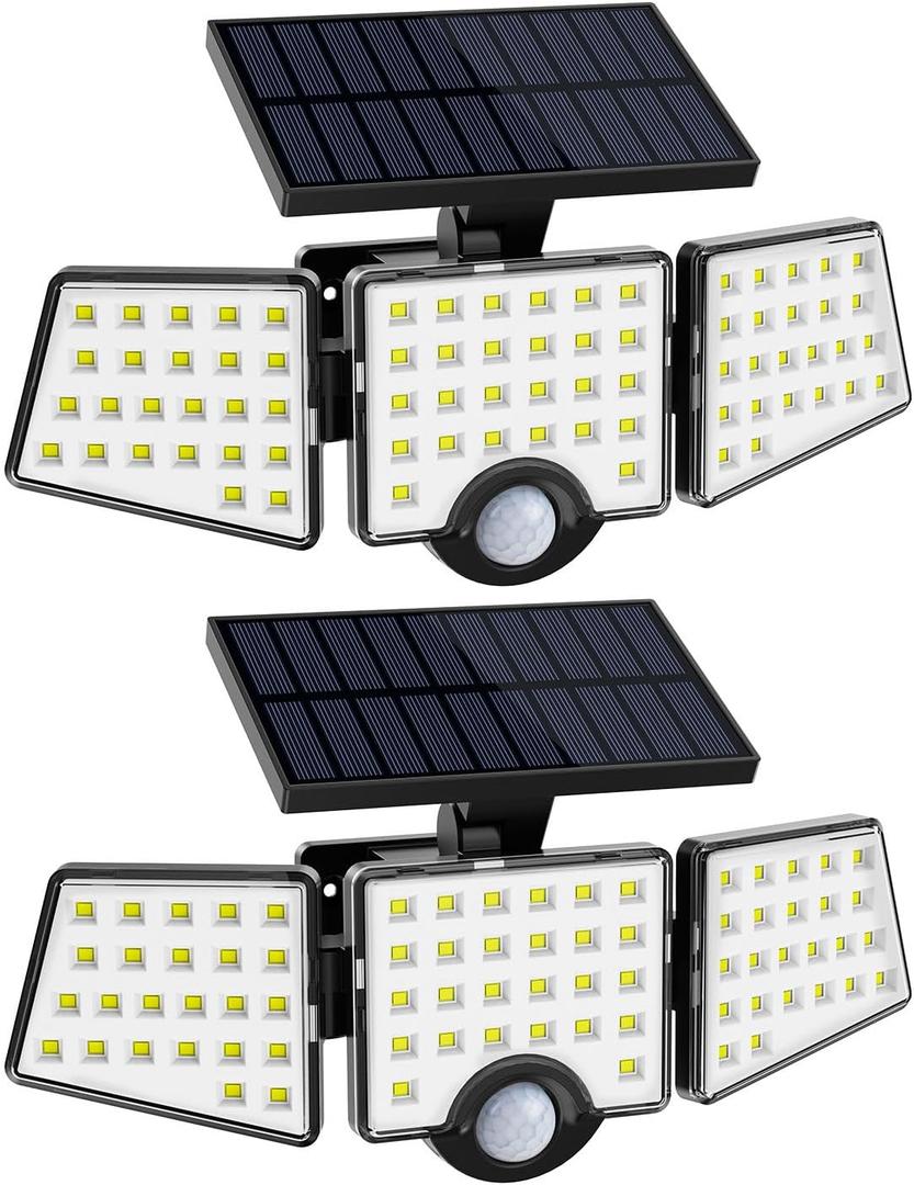 LE Solar Lights for Outside, Solar Lights Outdoor with Motion Sensor, WL4000 High Brightness, 3 Adjustable Heads 270 Wide Lighting Angle, IP65 Waterproof, Wireless Wall Lamp for Yard Garage, 2 Packs