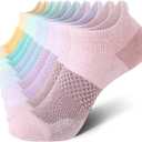 CS CELERSPORT 5 Pairs Women's Ankle Running Socks Cushioned Athletic Sport Socks with Tab, Macaron, Medium