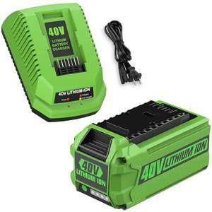 Energup 6.5A 40Volt 29472 29462 Replace for Greenworks 40V Battery and Charger 29482, for 40Volt G-MAX Tools 29252 20202 22262, with 40V Grennworks Charger, NOT for Greenworks Gen 1