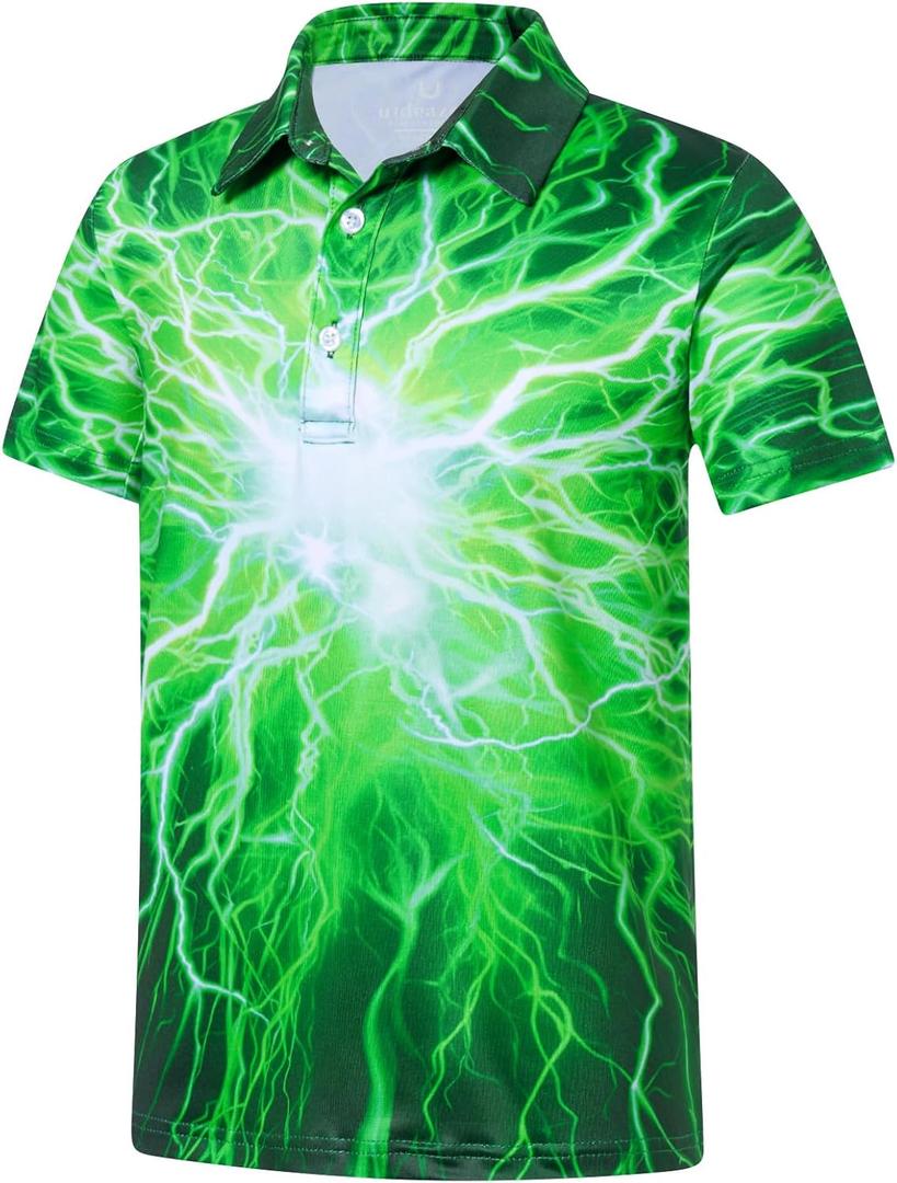 Uideazone Boys Polo Shirts Dry Fit Performance Golf Short Sleeve Casual School Uniform Size 5-14 (7-8 Years, Green Lightning)