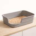 Extra Large Cat Litter Box with High Sides for Indoor Cats, Low Entry Kitty Litter Pan, Anti-Splash Open Litter Tray, Easy to Clean Cat Box for Kittens & Senior Cats, 23.6 x 15.7 x 5.9 in, Grey