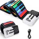 49 Key Roll Up Keyboard Piano, Portable Digital Electric Foldable Piano Keyboard, Rechargeable, 8 Tones, 6 Educational Demo Songs, for Beginners Gift (Rainbow)