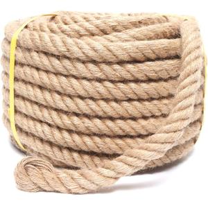 Heavy Duty Jute Rope - 1 Inch, 50 Feet, Natural Hemp for Crafts, Gardening, Bundling, Climbing, Hammock, Nautical, Tug of War, Railings, Home Decorating