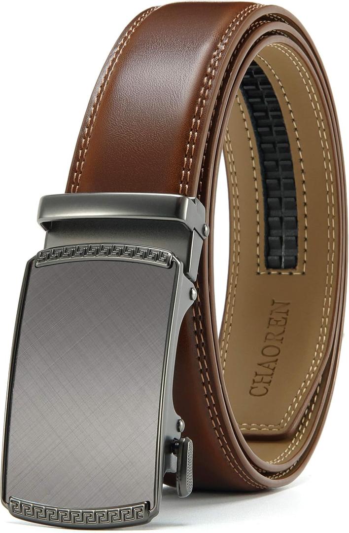 CHAOREN Mens Belt Leather Ratchet Belt - Customizable Fit, Effortless Style (35mm) (36" to 42" Waist Adjustable, Charcoal Depiction / Cognac)