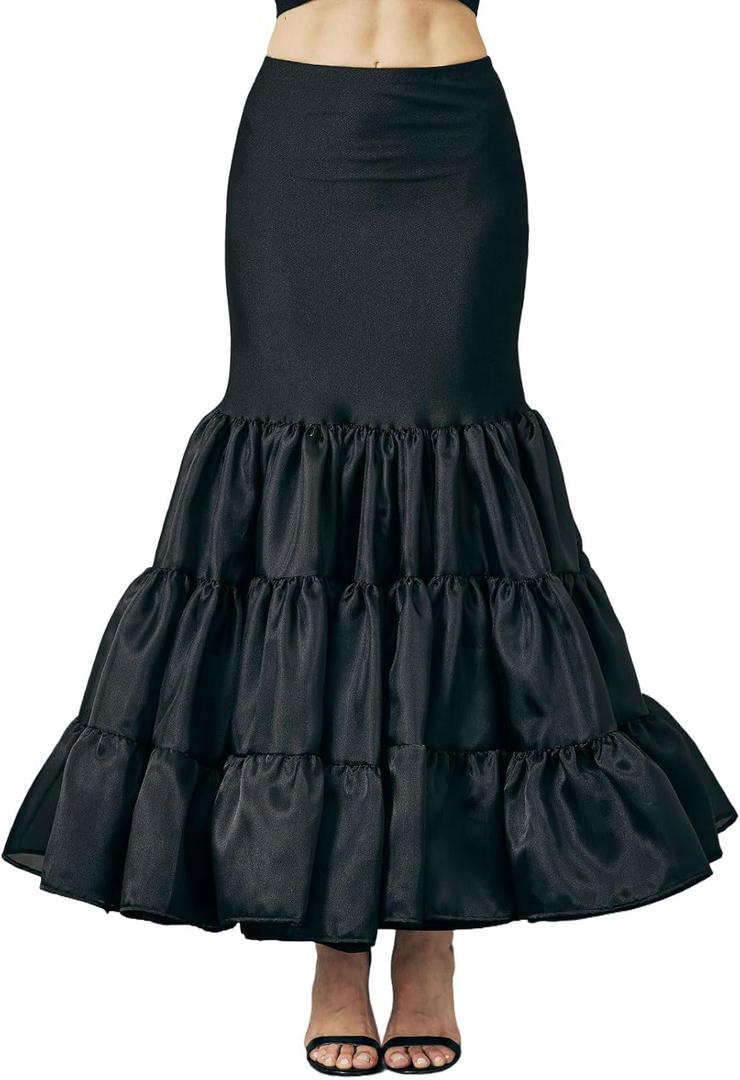 BEAUTELICATE Women Petticoat Skirt for Women Under Dress Hoopless Petticoat Mermaid Petticoat (Black, Medium)