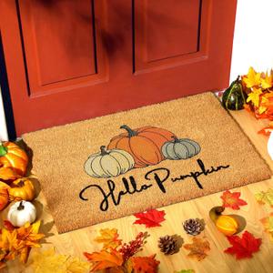 Fall Coir Doormat Football Pumpkin Style Coir Welcome Mats Autumn Non Slip Floor Mats Thanksgiving Indoor Entrance Door Mat Porch Front Decor, 16 x 28 Inch(Hello Pumpkin)