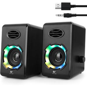OROW Computer Speakers,USB Powered Desktop Speakers with 6 Lights Modes,Bluetooth 5.0&3.5mm AUX Speaker,RGB Gaming Speakers for PC/Monitor (Black)