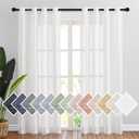 NICETOWN White Sheer Linen Curtains for Living Room 84 inch Length 2 Panels Set, Grommet Semi Sheer Privacy with Light Filtering Flax Window Treatments for Bedroom, W52 x L84