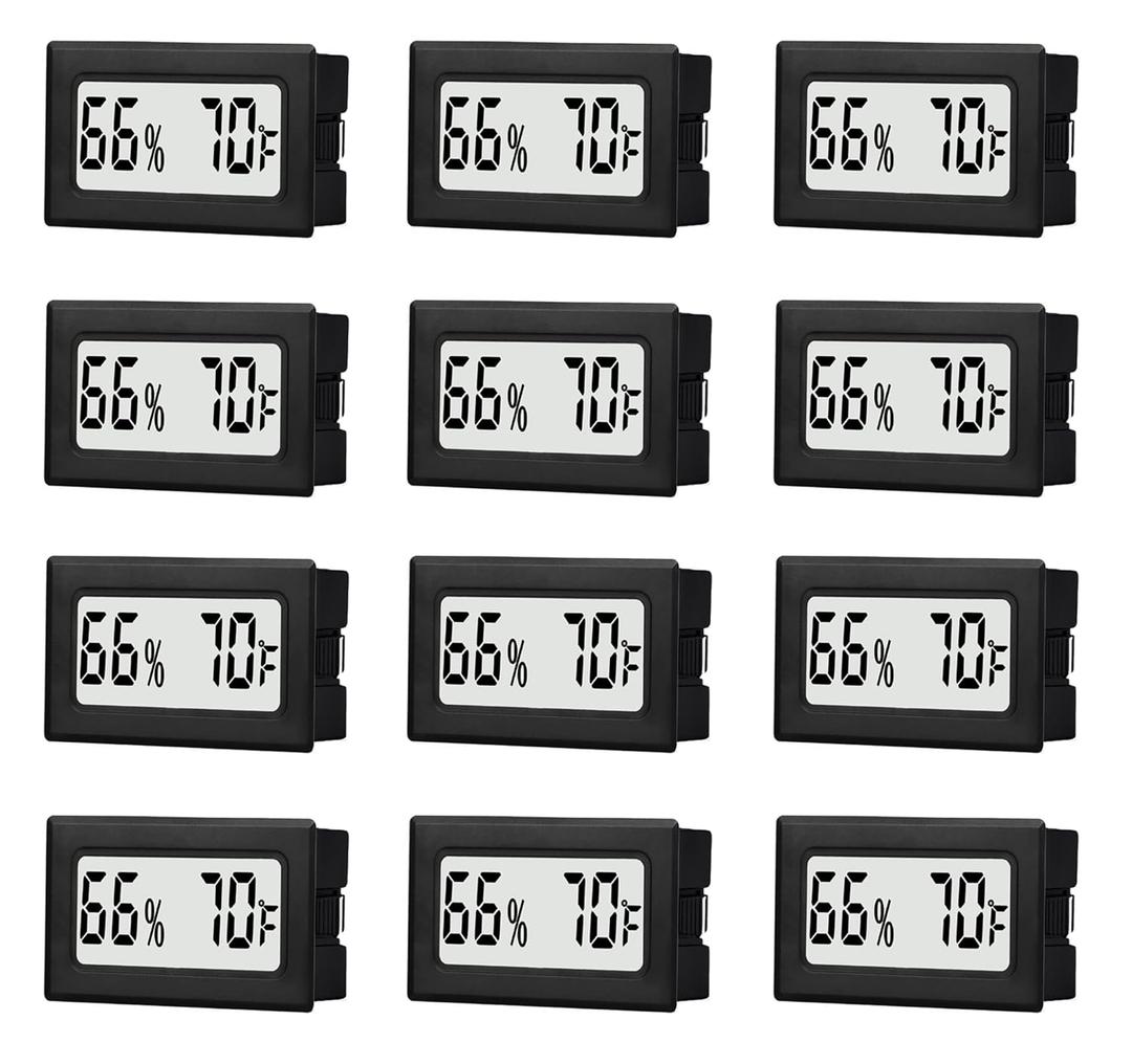 12 Pack Mini Small Digital Hygrometer Thermometer Indoor Temperature and Humidity Meter Gauge with Temp Humidity Sensor Monitor Fahrenheit () for Jars, Home, Room