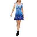 Bemeiren Women's Ugly Christmas Dresses 3D Print Irregular Short Sleeves Scoop Neck Midi Dress for Xmas Holiday Party Glacier Blue