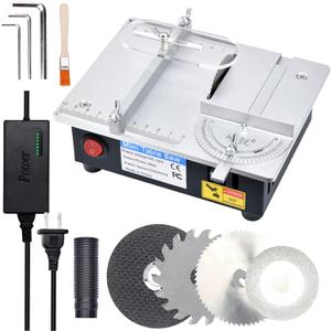 Mini Table Saw for Crafts S3 Portable Precision Table Saw,96W mini Desktop Electric Saw 7 Speed Adjustable,DIY Model Crafts Cutting Tool with 4 Blades for Wood Plastic Acrylic Cutting
