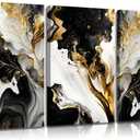 3Pcs Abstract Marble Canvas Wall Art Picture Black White Gold Texture Poster Print Modern Painting Wall Decor for Bedroom Living Room Office 12x16in Framed