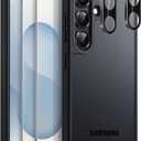 JETech 5 in 1 Matte Case for Samsung Galaxy S25 5G with 2-Pack Each Screen Protector and Camera Lens Protector, Translucent Back Phone Cover, Tempered Glass Film (Black)