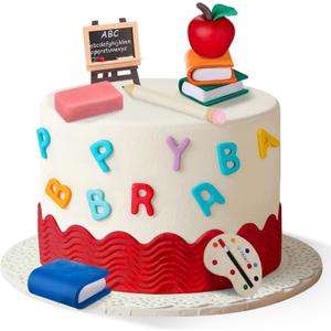 Soulchen 10 Pcs School Cake Decorations Apple Easel Book Pencil Stationery Welcome Party Favor for Classroom Themed Party Supplies