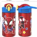 Zak Designs Marvel Spider-Man 18/8 Single Wall Stainless Steel Kids Water Bottle, Flip Straw Locking Spout Cover, Durable Cup for Sports or Travel (15.5oz, Non-BPA, Spidey and His Amazing Friends)