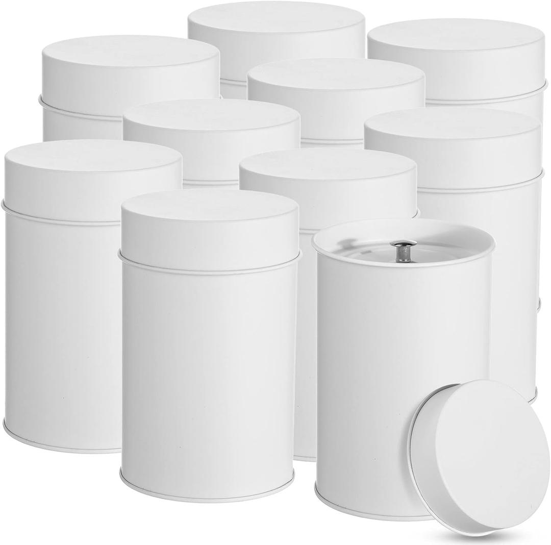 Zopeal 10 Pack Tea Tin Canister with Airtight Double Lids 16 oz Metal Round Tin Can Box with Lid Double Sealed Small Kitchen Container for Loose Tea Storage Coffee Sugar Candy Herbs and Spices