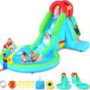 AKEYDIY Bounce House Water Slide, Inflatable Water Slide for Kids 3-10 with Air Blower, Kids Bouncy Castle Durable Sewn and Extra Thick, Family Backyard Jump House with Ball Pit, Water Gun, Fun Slide