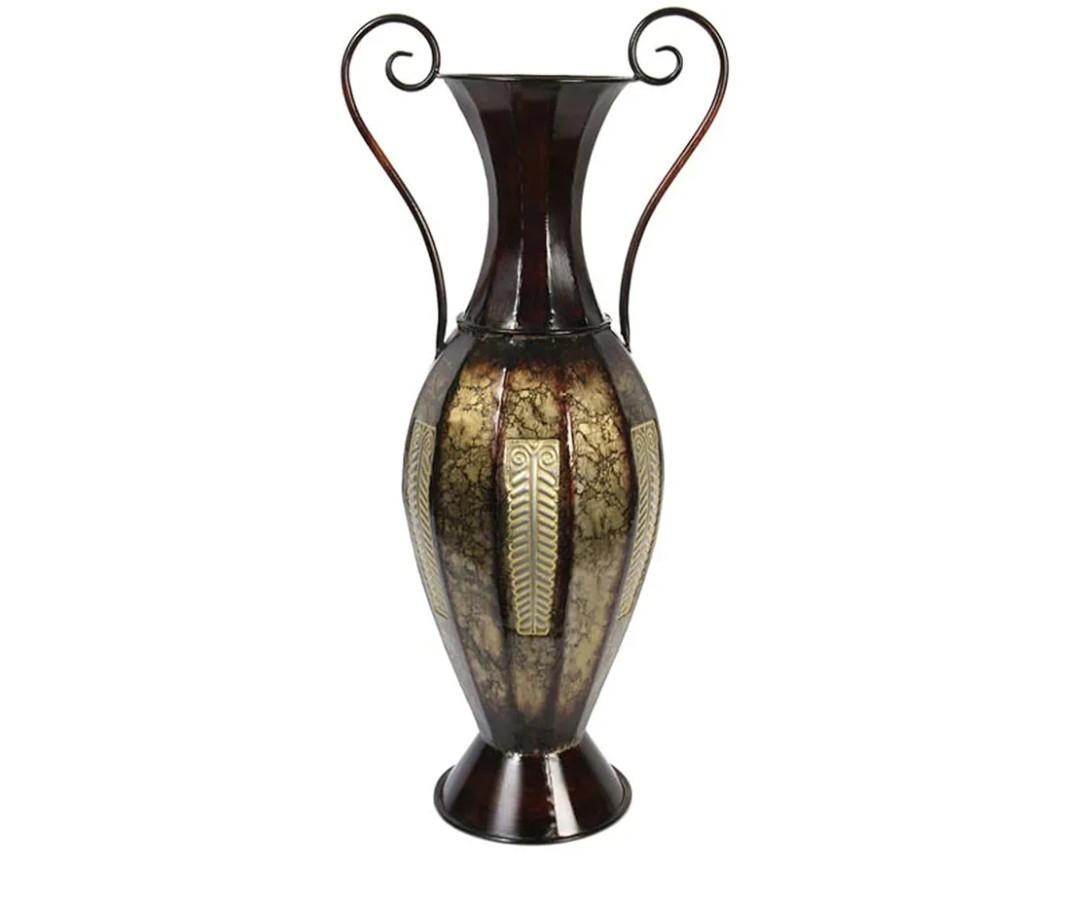 Hosley 26 Inch High Tall 2 Tone Metal Vase with Handles. Ideal Gift for Floral Arrangements Wedding Special Occasion Party Spa Meditation Votive Candle Garden Dried Floral Setting P9