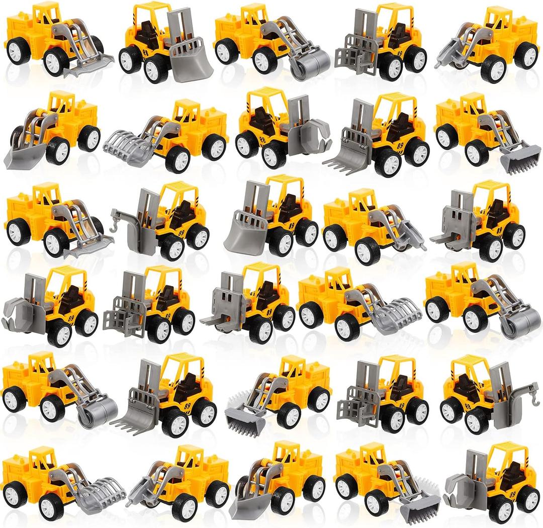 Sosation 36 Pcs Construction Party Favors Engineering Trucks Small Digger Truck Toys Pull Back Vehicles Mini Excavator Toy Car Set for Kids Birthday Boys Girls Stocking Stuffers (Full Set)