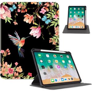 Rotating iPad Air 11 inch Case (M3/M2), Case for iPad Air 5th/4th Generation 2022/2020,360 Degree Rotating Multi-Angle View Stand with Pencil Holder case for iPad Pro 11-inch,Flower Hummingbird