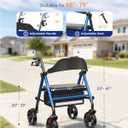 Walkers for Seniors with Seat, Thickened Flat Tube Frame, Foldable Rollator 350 lbs Load, Height Adjustable,8'' Big Wheels, Rolling Walker,Blue