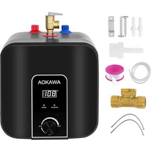 Electric Mini Tank Water Heater 2.5 Gallon Under Sink Instant Hot Water Point of Use for RV Kitchen Bathroom Camper with Safety Vavle 1/2" NPT Wall or Floor Mounted