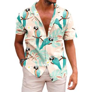 KYKU Men's Casual Button-Down Shirts Hawaiian Shirt Short Sleeve Beach Clothes with Pockets (Beige, XXL)