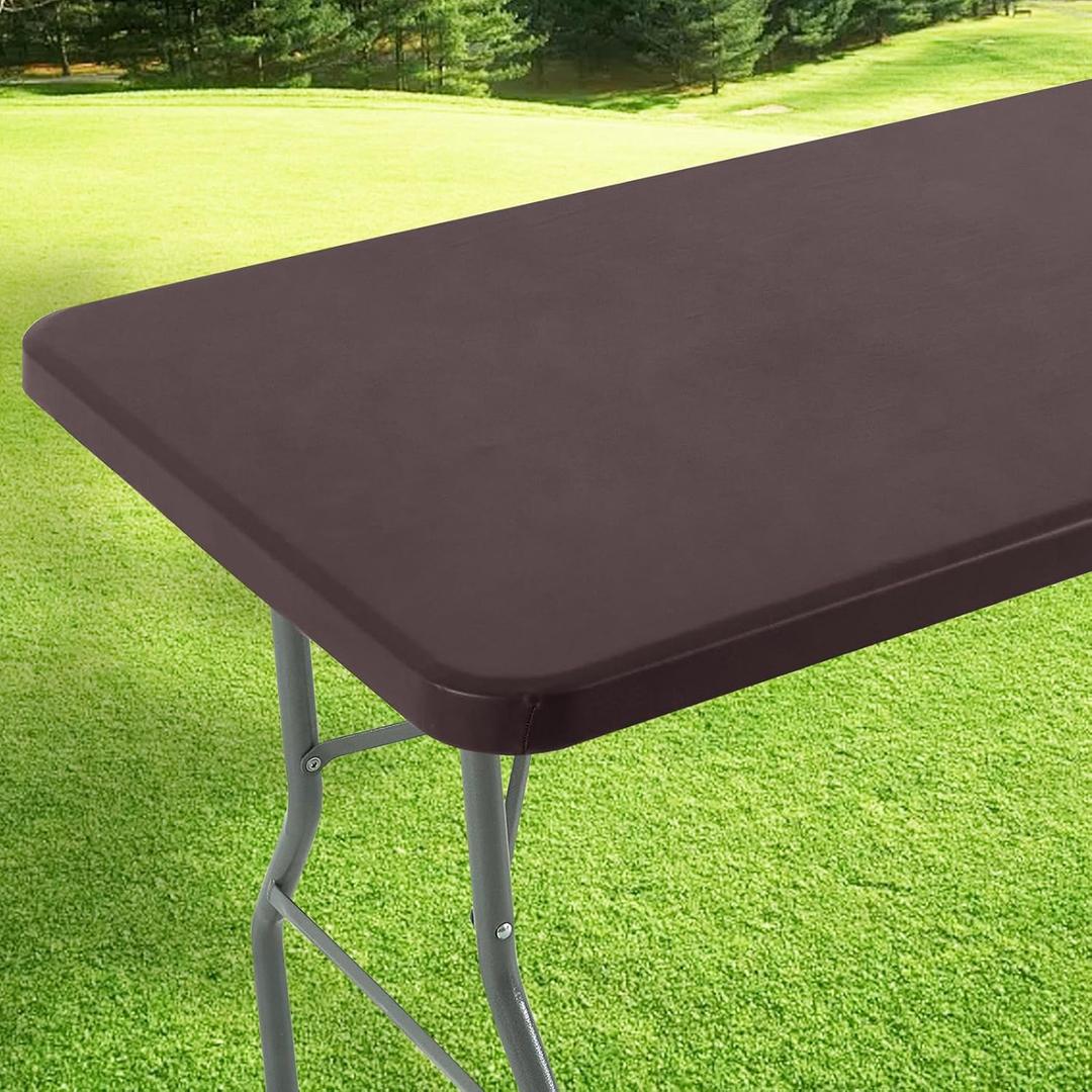 LURKA Rectangle PU Leather Table Cover/Tablecloth with Elastic Fitted Edge  Waterproof, Oil-Proof, Scratch-Resistant, Wipeable Protector for Dining, Kitchen, Outdoor Picnic, Party (Coffee, 6FT) (72" x 30" (Rectangular))