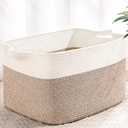 Large Blanket Basket, 60L Storage Baskets for Organizing, Woven Laundry Basket for Blankets, Cotton rope Blanket Storage for Living Room, Nursery Room, 19.7" L x 15.74" W x 11.8" H, Brown