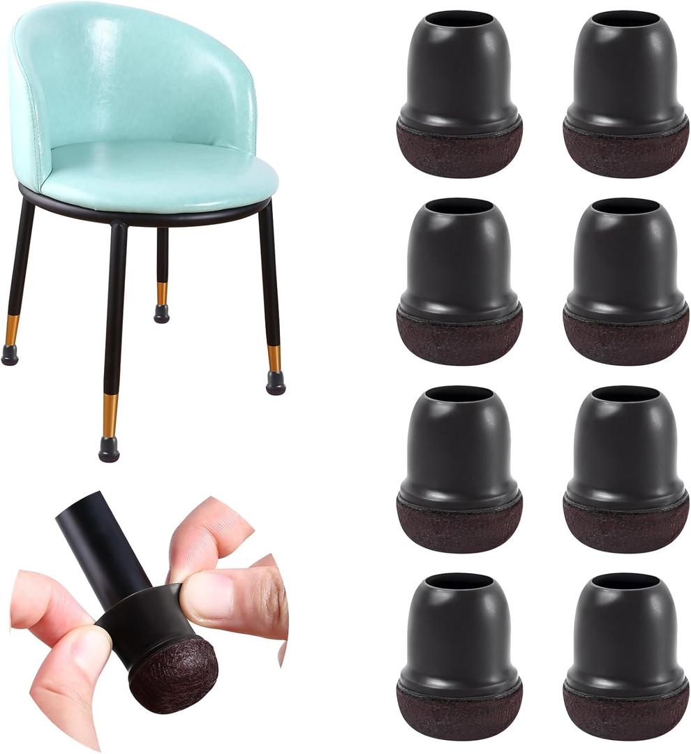 Extra Small Chair Leg Floor Protectors, 16PCS Silicone Chair Leg Caps, Felt Chair Leg Pads for Hardwood Floors, Round Metal Barstool Leg Floor Protectors, Anti-Scratches & Noice(Black, Fit:0.5"-0.75")