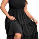RWJ Plus Size Summer Sleeveless Tank Dress for Women 2025 Smocked Casual Loose Sundress Flowy Beach Tiered Long Midi Dresses (3X-Large Plus, Black)