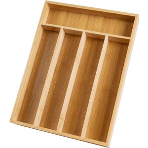 Silverware Organizer Bamboo Kitchen Drawer Organizer Kitchen Utensil Organizer with 5 Slots Flatware Organizer Tray for Kitchen, Flatware, Utensils(Natural)
