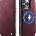 for iPhone 16 Pro Case Wallet Compatible with Magsafe, Slim PU Leather Flip RFID Blocking Card Holder Stand Shockproof Magnetic Women Men Wallet Phone Case Cover for iPhone 16 Pro, Burgundy