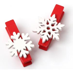 ilauke 50Pcs Christmas Wooden Clothespins Mini Snowflake Clothespin Clips for Christmas Cards Photo Paper Crafts (1.38 Inch)