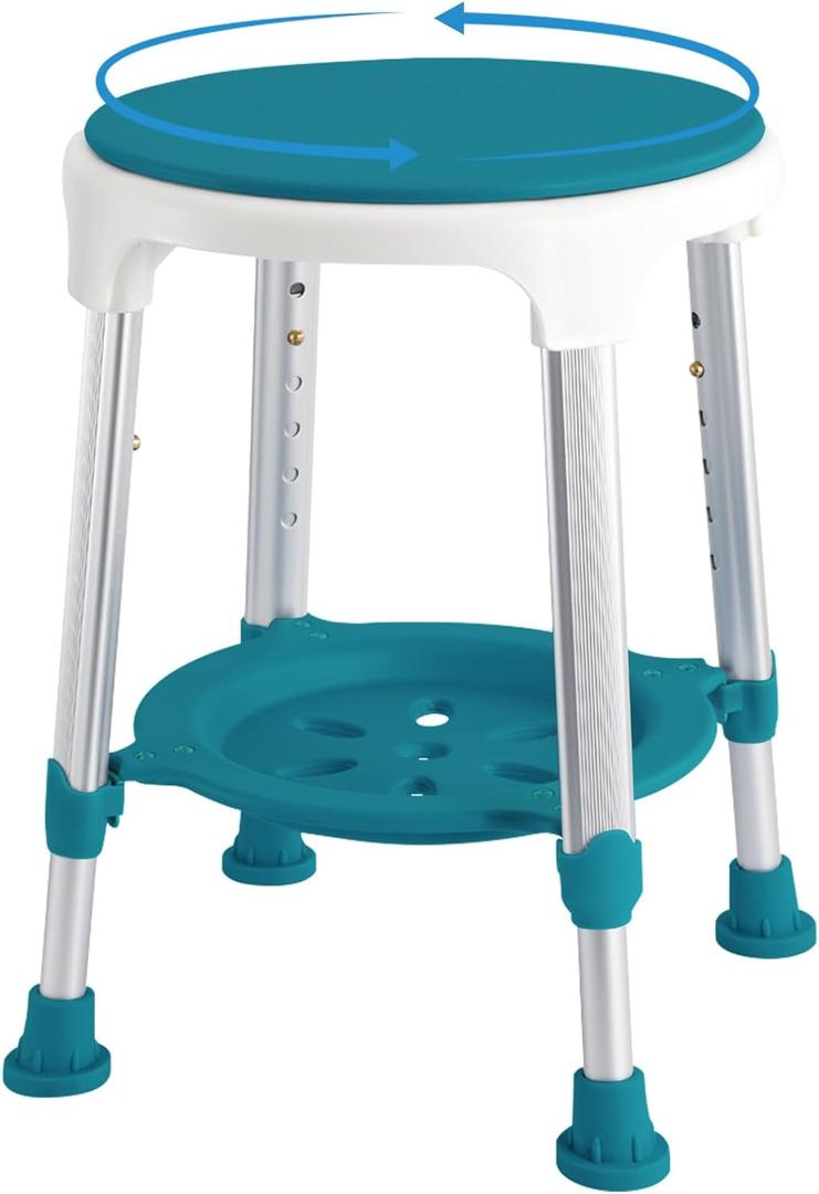 Shower Stool Chair for Inside Shower, Upgrade Small Corner Plastic Stool for Seniors Adult, 360 Swivel Shower Stool Seat for Bathroom, 6-Level Adjustable Height Bath Chair Stools with Shelf (Medium1)