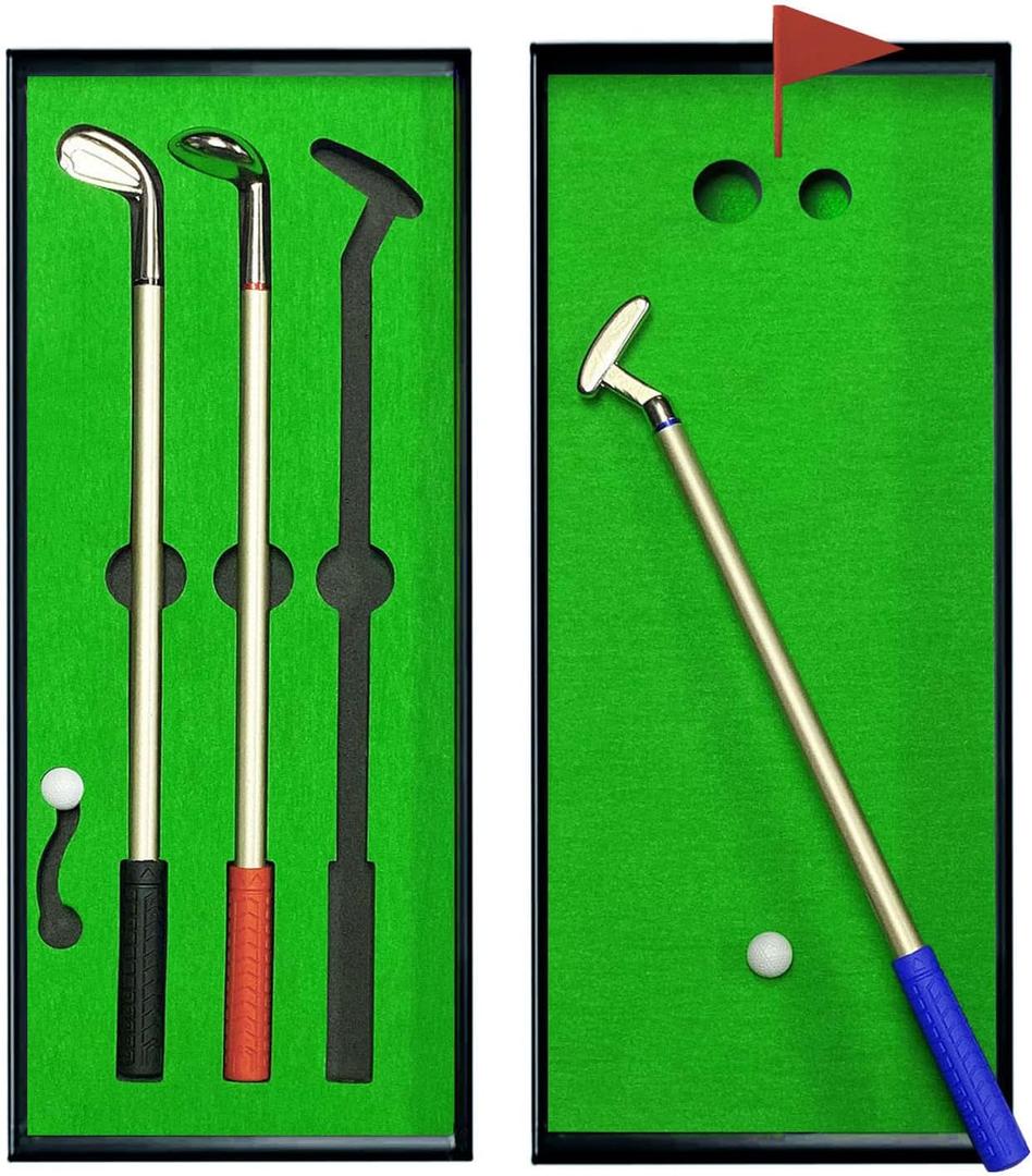 Golf Pen Set & Mini Desktop Golf Putting Green Game - Funny Gifts for Golfers, Adults, Teens, Boss, Coworkers - Office Desk Toy and Unique Stocking Stuffers