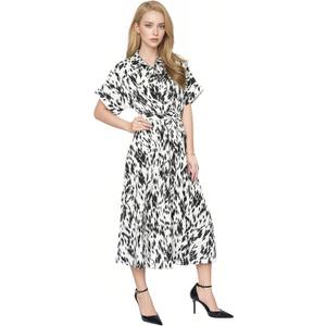 Women's Summer Leopard Print Casual Dress - Shirt Collar V-Neck Short Sleeve Flowy A-Line Dress (White)