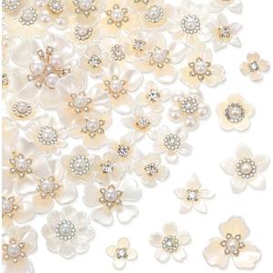 Janinka Rhinestone Buttons Faux Pearl Buttons Flat Back Flower Embellishments for Jewelry Making DIY Craft Wedding Hair Bouquet Home Decoration Party Accessory (Floral)