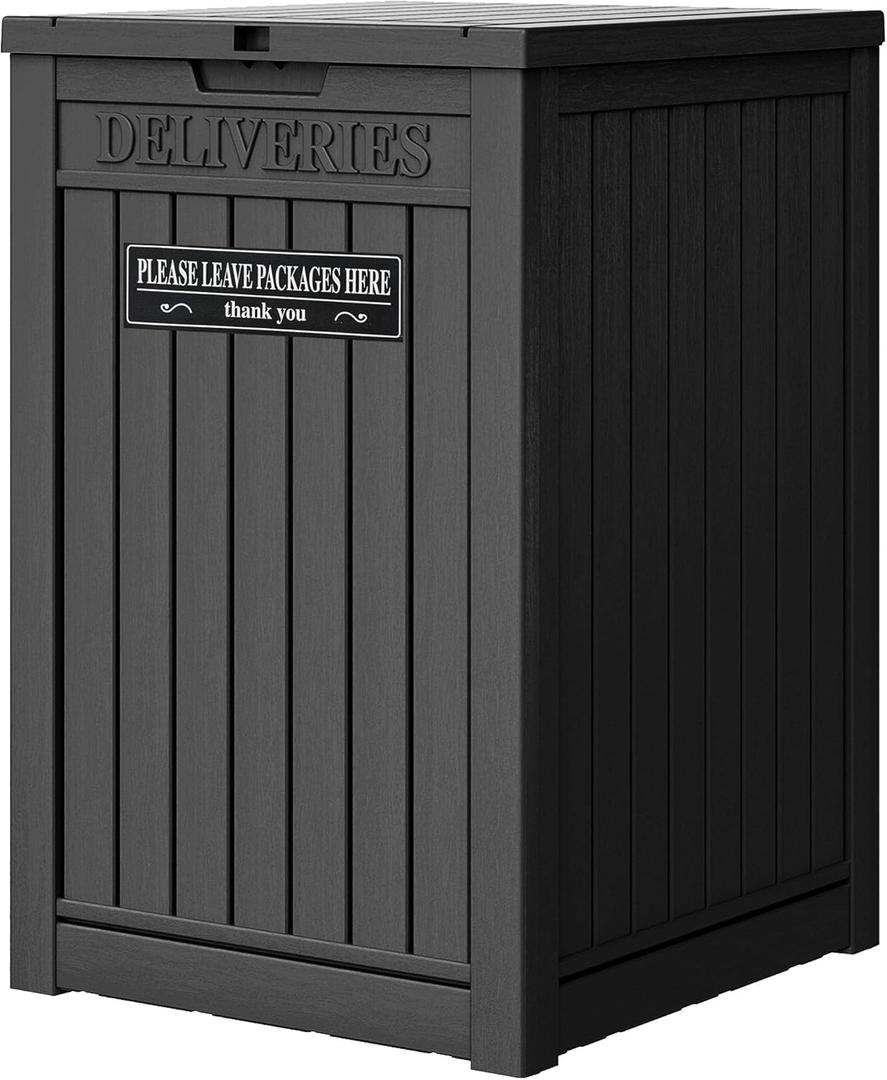 Package Delivery Box for Outside, 48 Gallon Storage with Lockable Secure, Large Double Wall Resin Outdoor Package Delivery Waterproof Deck (Black)