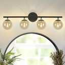 LMS 4-Light Matte Black Vanity Light, Modern Bathroom Lighting Over Mirror, Black and Brass Gold Finish with Globe Glass Shade, LMS-116-4