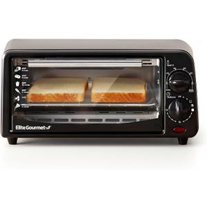 Elite Gourmet ETO236 Personal Compact 2 Slice Countertop Toaster Oven with 15 Minute Timer & Adjustable Temperature, Bake, Broil, & Toast, Black