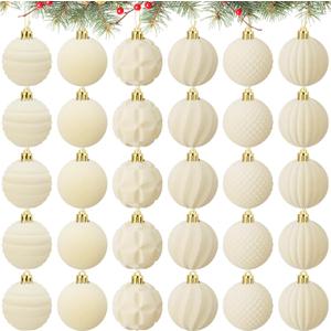 Menkxi 30 Pcs Christmas Velvet Ball Ornaments Small Flocked Christmas Ornaments for Tree Plastic Xmas Decorative Hanging Balls Handmade Flocked Velvet Xmas Tree Home Decor (1.97 Inch, White)