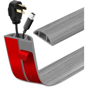 Floor Cord Cover Self Adhesive Cord Hider Floor Extension Cord Covers for Floor Power Cord Protector Cable Management Prevent Cable Trips Cable Cavity 0.47" W x 0.27" H (Light Grey Wood, 3.3Ft)