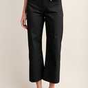miduo Womens High Waisted Cropped Wide Leg Stretchy Straight Pants Trousers with Pockets (Black)