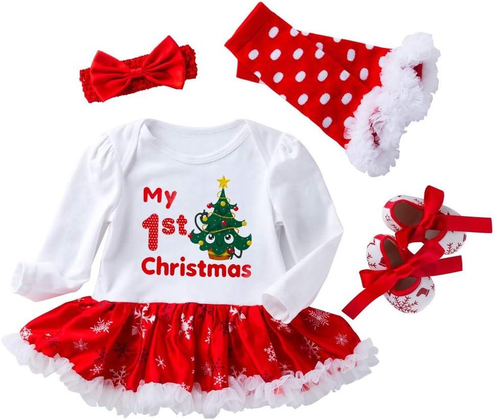 Winmany Newborn Baby Girls Christmas Romper Tutu Dress Outfit Headband Leg Warmer Shoes (3-6 Months)