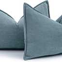 MIULEE Pack of 2 Dusty Blue Decorative Lumbar Pillow Covers 12x20 Inch Soft Chenille Luxurious Couch Throw Pillows Farmhouse Cushion Covers with Elegant Design for Sofa Bed Living Room Spring Decor